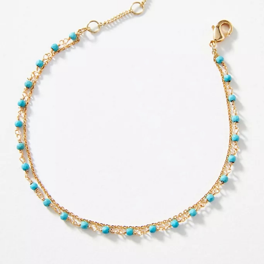 Anthropologie Layered Tiny Turquoise Beaded Bracelet